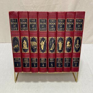 The Book of Life Bible Treasure's 8 Volume Hardcover Book Set 1957 with Stand